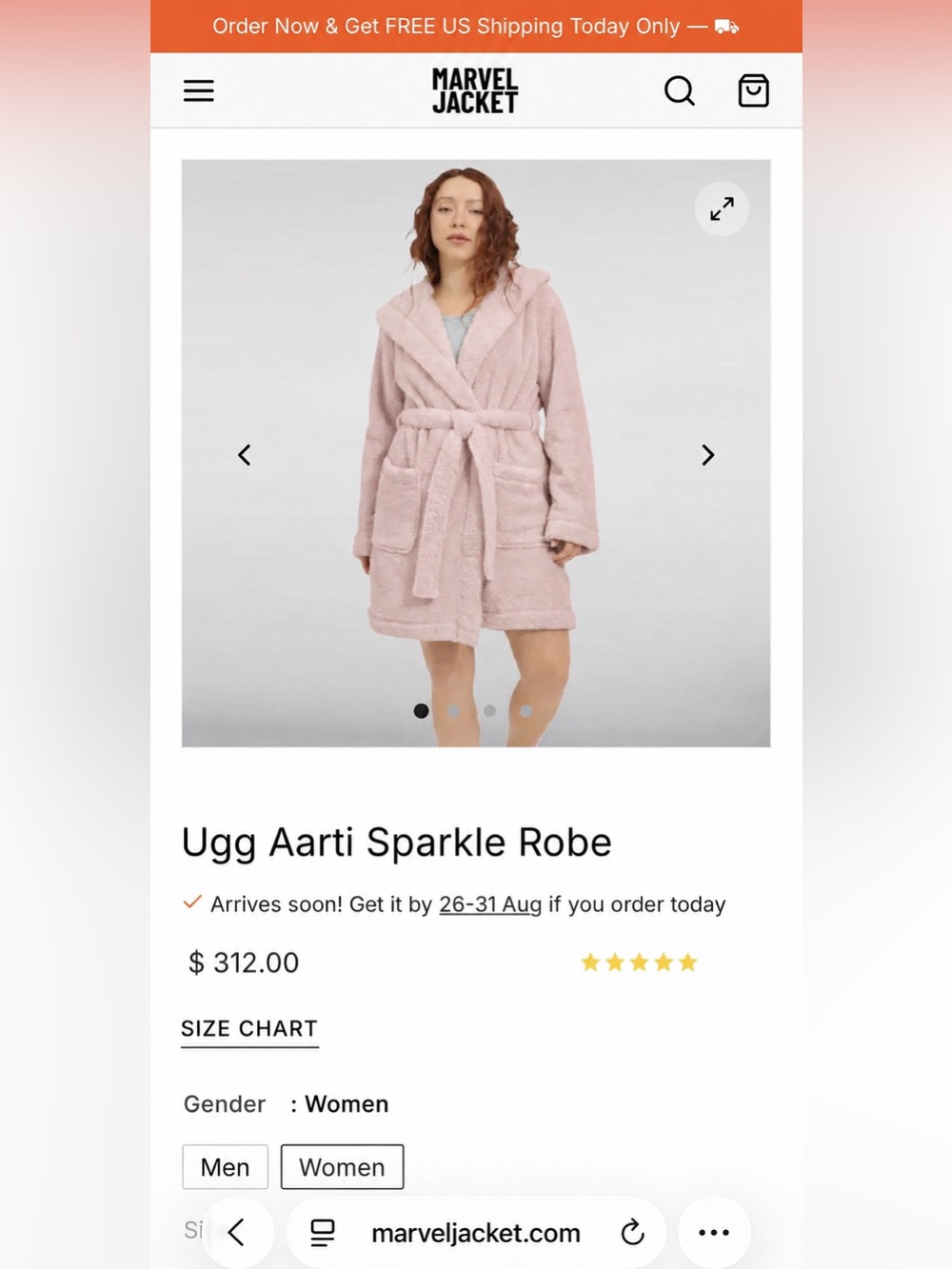 UGG Aarti Sparkle Plush Hooded Robe Pink Size Small NWT